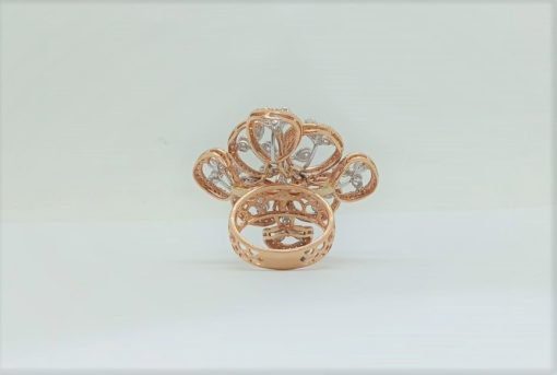 14K Solid Rose Gold Diamond Studded Cocktail Ring - Image 4