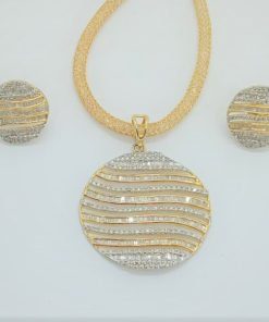 Alternative view of 14K Yellow Gold Natural Round & Baguette Diamond Pendant Set