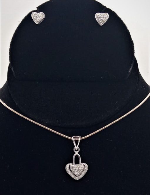 Natural Diamond Heart Shape 14K White Gold Pendant Set - Image 3