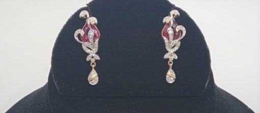 14K Yellow Gold Flower Petals Pink Stone Diamond Pendant Set - Image 4