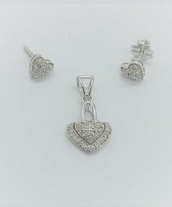Natural Diamond Heart Shape 14K White Gold Pendant Set