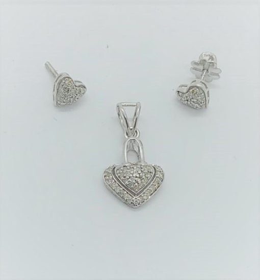 Natural Diamond Heart Shape 14K White Gold Pendant Set