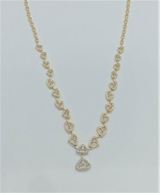 14K Solid Gold Elegant Daily Wear Diamond Necklace Set - Image 2