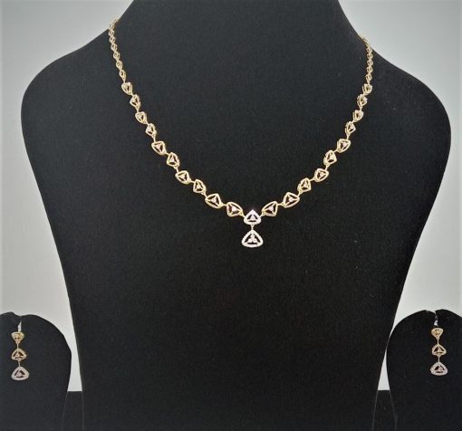 14K Solid Gold Elegant Daily Wear Diamond Necklace Set