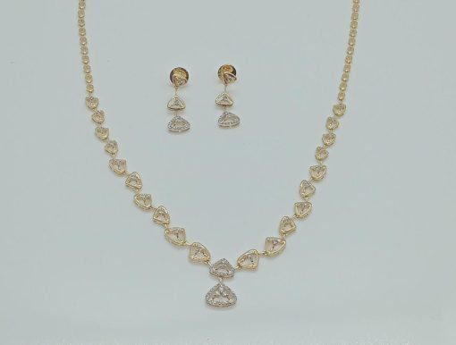 14K Solid Gold Elegant Daily Wear Diamond Necklace Set - Image 4