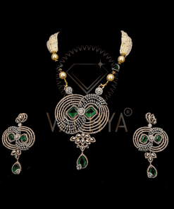 Tulasi Green Stone Diamond Pendant set