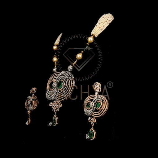Tulasi Green Stone Diamond Pendant set - Image 4