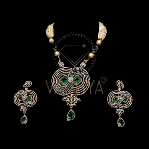 Tulasi Green Stone Diamond Pendant set - Image 5
